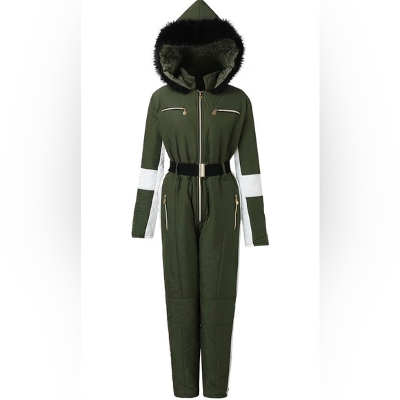 Snowsuit Hooded Fur Collar Jumpsuit Outdoor Waterproof. Never Worn. Brand New - Picture 2 of 4
